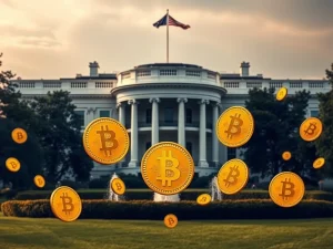 White House and Bitcoin symbols representing crypto policy decisions