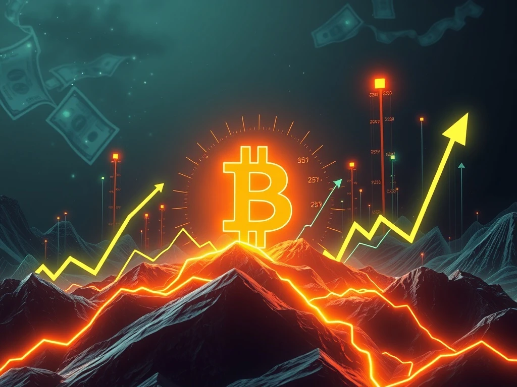 A visual depiction of Bitcoin open interest surging to a record high, illustrating extreme market volatility and trading dynamics.