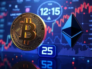 A visual representation of impending Bitcoin options expiration, highlighting potential market volatility and a large Bitcoin settlement.