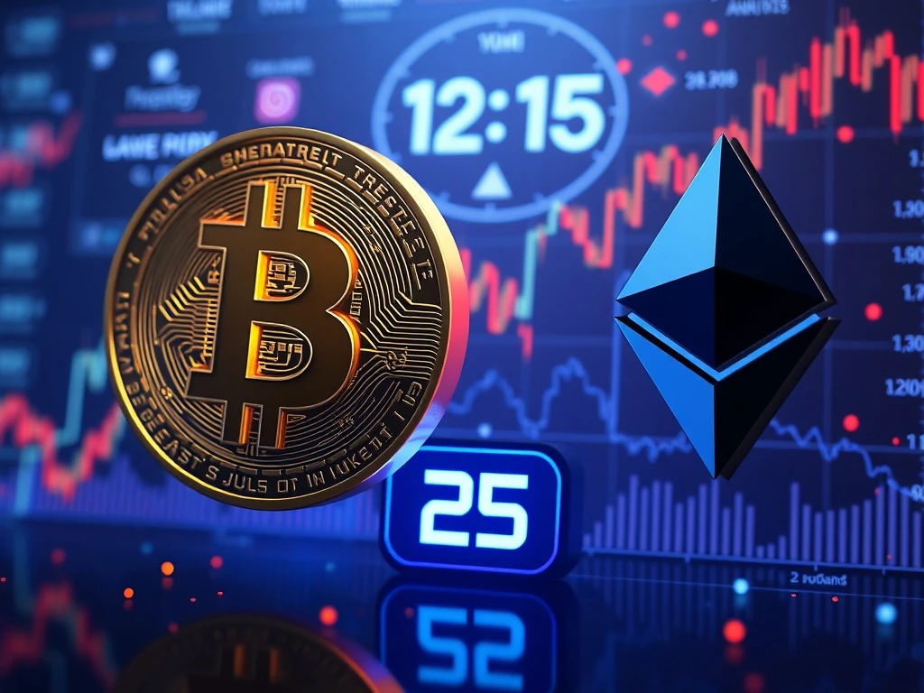 A visual representation of impending Bitcoin options expiration, highlighting potential market volatility and a large Bitcoin settlement.