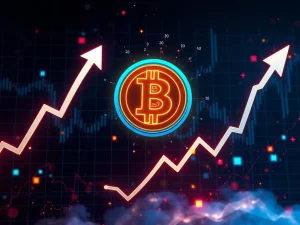 A Bitcoin symbol amidst volatile market charts, illustrating the potential impact of the upcoming Bitcoin options expiration on crypto volatility.