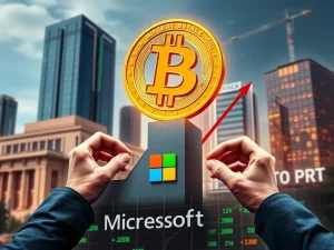 A chart showing Bitcoin's stunning performance outperforming Microsoft, symbolizing growing institutional adoption and corporate treasury shifts.