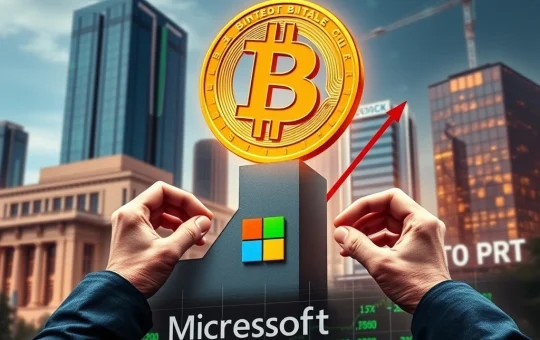 A chart showing Bitcoin's stunning performance outperforming Microsoft, symbolizing growing institutional adoption and corporate treasury shifts.