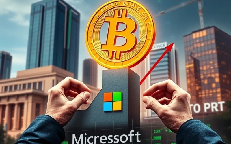 A chart showing Bitcoin's stunning performance outperforming Microsoft, symbolizing growing institutional adoption and corporate treasury shifts.