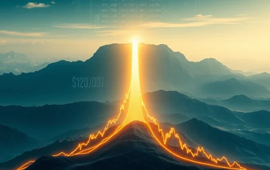 A Bitcoin price chart approaching a significant Power Law resistance level, illustrating the critical $122,000 structural ceiling.