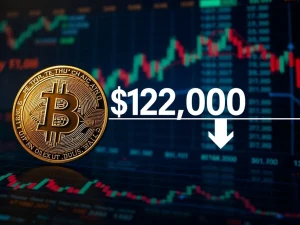 Chart showing Bitcoin price nearing a critical $122K threshold, indicating potential breakout or decline for Bitcoin price.