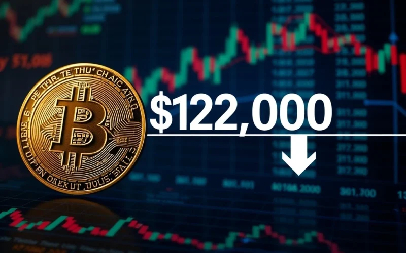 Chart showing Bitcoin price nearing a critical $122K threshold, indicating potential breakout or decline for Bitcoin price.