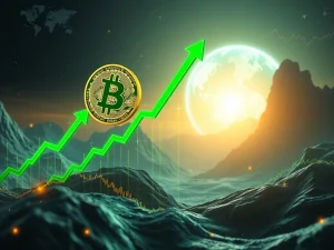 A digital chart depicting Bitcoin price reaching towards a $135,000 target, symbolizing a potential bullish breakout.