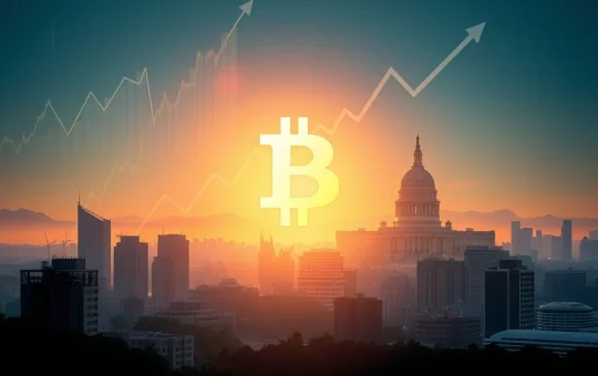 Visualizing the surge in Bitcoin price driven by institutional adoption and US Treasury policies, forecasting a potential $1M by 2030.