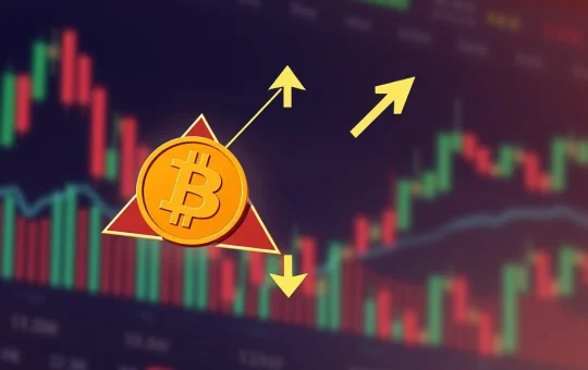 A chart showing Bitcoin's price consolidating within a symmetrical triangle pattern, highlighting the anticipated Bitcoin breakout and volatility.