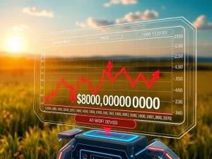 An AI interface showing a Bitcoin price chart plummeting, symbolizing the potential summer decline warned by the model.