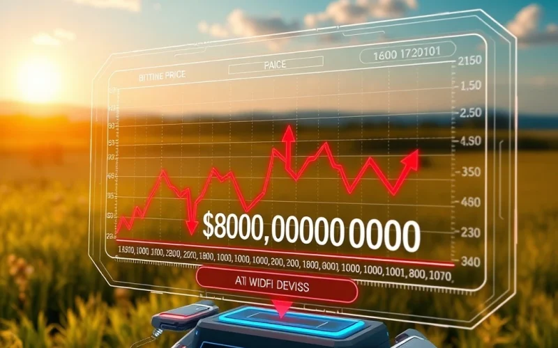 An AI interface showing a Bitcoin price chart plummeting, symbolizing the potential summer decline warned by the model.