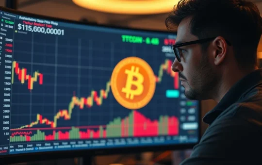 A cautious Bitcoin trader analyzing a volatile Bitcoin price chart, highlighting critical BTC support levels and market uncertainty.