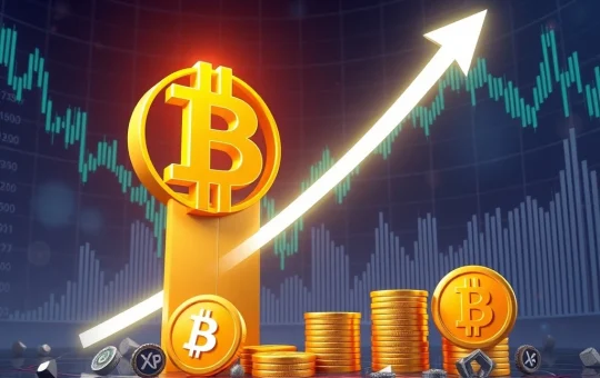 A visual representation of the soaring Bitcoin price and the potential for explosive altcoin gains from XRP, HBAR, and LILPEPE.