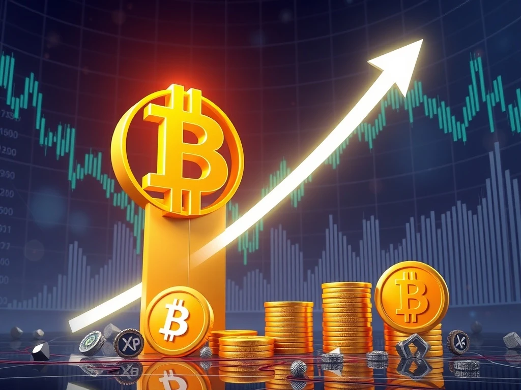 A visual representation of the soaring Bitcoin price and the potential for explosive altcoin gains from XRP, HBAR, and LILPEPE.