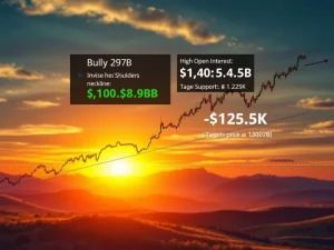 A Bitcoin price chart illustrating a bullish breakout and consolidation near a key support level, with an arrow pointing towards a $125K target, reflecting the current Bitcoin market dynamics.