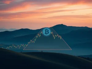 A Bitcoin chart displaying an Elliott Wave Triangle pattern, illustrating the current Bitcoin price consolidation and anticipated breakout.