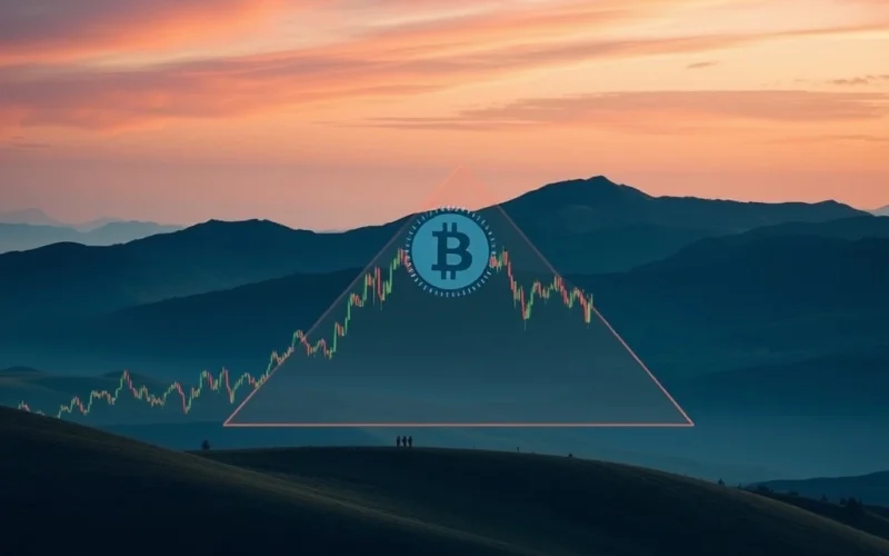 A Bitcoin chart displaying an Elliott Wave Triangle pattern, illustrating the current Bitcoin price consolidation and anticipated breakout.