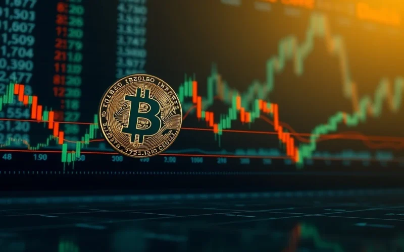 A visual representing Bitcoin price consolidation with resistance and support levels, indicating market indecision and strategic trading.