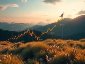 A dynamic chart illustrating Bitcoin price consolidation around $118,000, highlighting institutional accumulation and market volume trends.