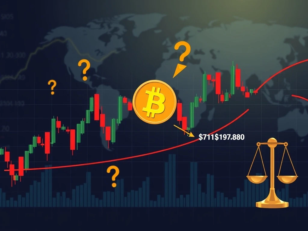 A visual representation of the Bitcoin price consolidating on a chart, highlighting key support levels and market indecision for trading strategy.