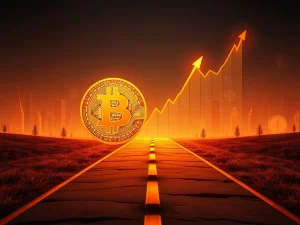 A visual of Bitcoin price chart facing a critical test, with a rising wedge pattern, highlighting market uncertainty and key support levels.