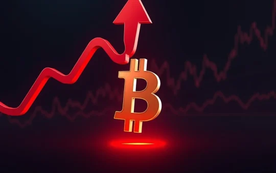 A visual representation of the recent Bitcoin price drop, with a red arrow descending through a BTC logo, symbolizing market selloff and investor anxiety.