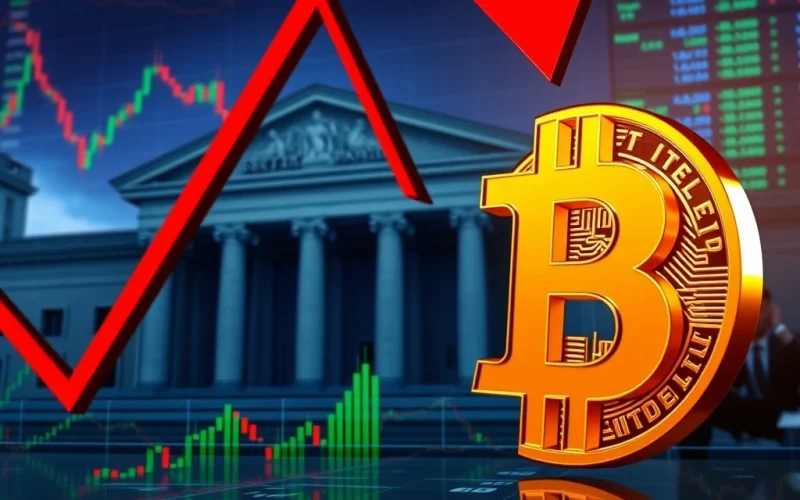 A visual representation of the Bitcoin price drop, showing a significant crypto market correction and market volatility.