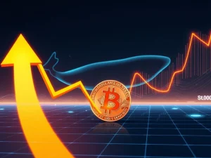 An ominous chart showing a significant Bitcoin price drop, representing the market impact of Galaxy Digital's massive BTC offload.