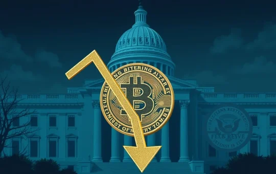 Chart showing Bitcoin price dropping significantly, influenced by upcoming Fed meeting and US crypto policy decisions.