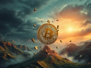 A chart showing a significant Bitcoin price fall, illustrating market volatility and the impact of large liquidations.