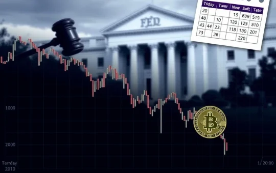 A chart illustrating a sharp Bitcoin price drop, reflecting the impact of delayed Fed rate cuts on the crypto market.