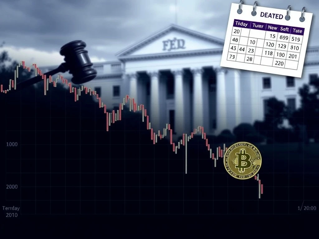 A chart illustrating a sharp Bitcoin price drop, reflecting the impact of delayed Fed rate cuts on the crypto market.
