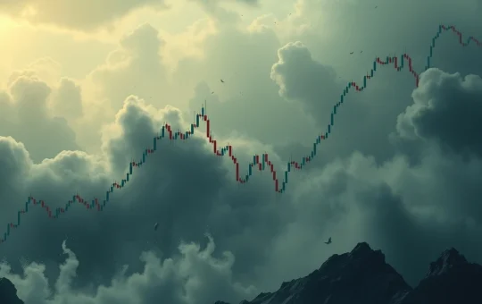 An illustration depicting a sharp drop in Bitcoin price, symbolizing the impact of massive liquidations and the collapse of leveraged positions in the crypto market.