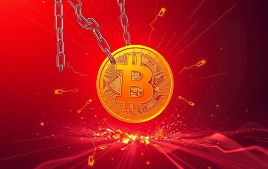 A visual representation of Bitcoin's price falling, symbolizing potential crypto liquidations and market instability.
