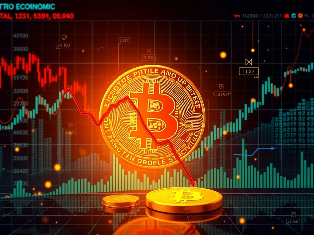 A visual representation of the Bitcoin price experiencing a dip, highlighting market volatility and the impact of global economic uncertainty.