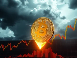 A visual representation of Bitcoin price experiencing a significant drop, reflecting current crypto market volatility.