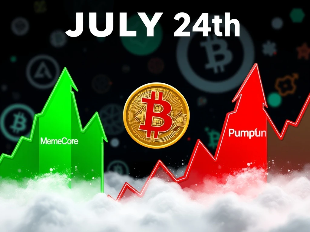 A visual depicting the turbulent July 24 crypto market update, showing Bitcoin price declining amidst contrasting altcoin performance.