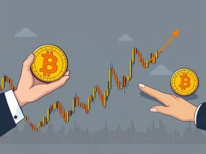 A visual depicting Bitcoin price charts showing a sharp dip and quick recovery, symbolizing the market's resilience after a significant institutional BTC sale.