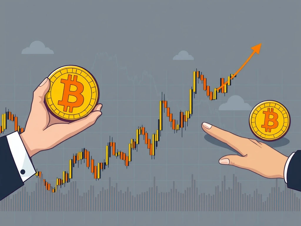 A visual depicting Bitcoin price charts showing a sharp dip and quick recovery, symbolizing the market's resilience after a significant institutional BTC sale.