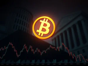 A visual representation of Bitcoin price plummeting after a major institutional BTC sell-off.