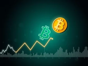 A Bitcoin symbol dramatically falling, illustrating the recent sharp drop in Bitcoin price due to market volatility.