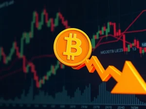 Chart showing a significant Bitcoin price drop below key resistance, indicating market volatility and technical sell-off.