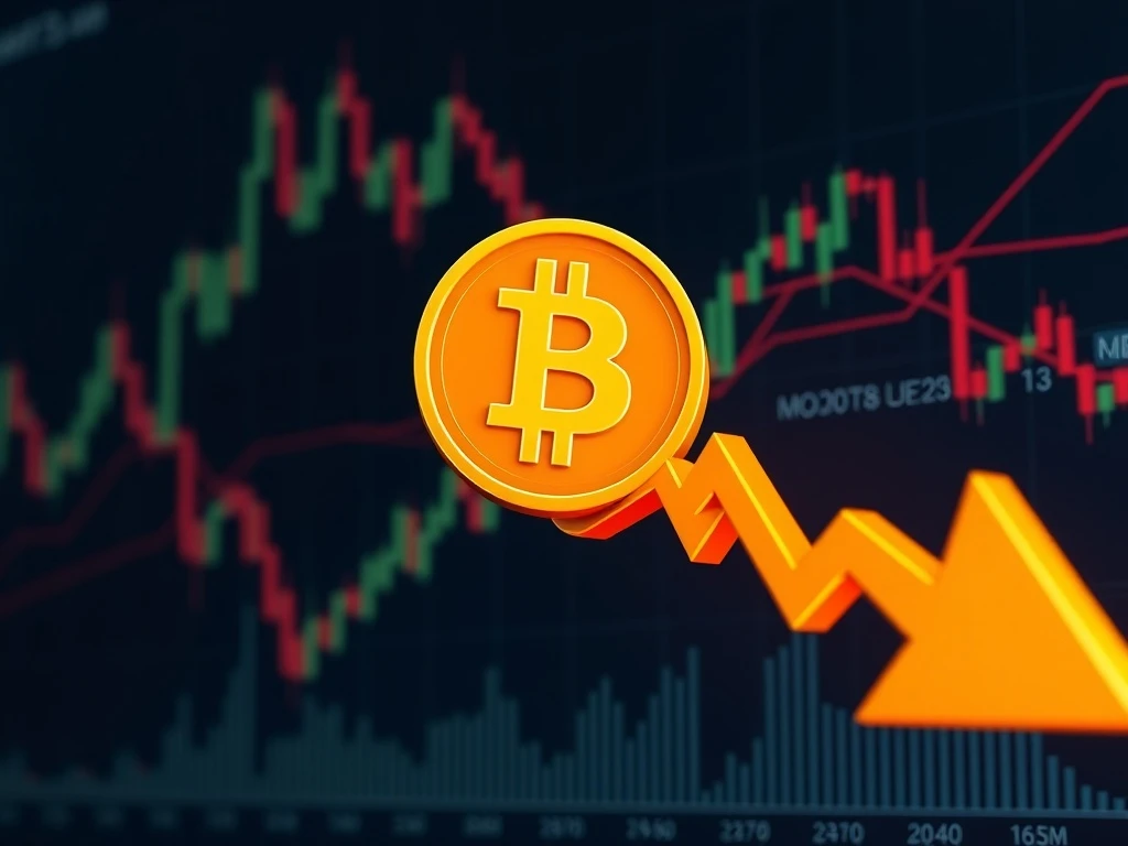Chart showing a significant Bitcoin price drop below key resistance, indicating market volatility and technical sell-off.