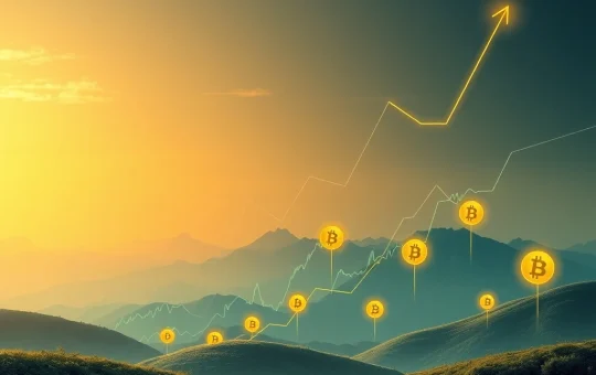 A visual representation of Bitcoin price prediction showing an upward trajectory towards $130K, alongside a smaller altcoin experiencing a significant surge.