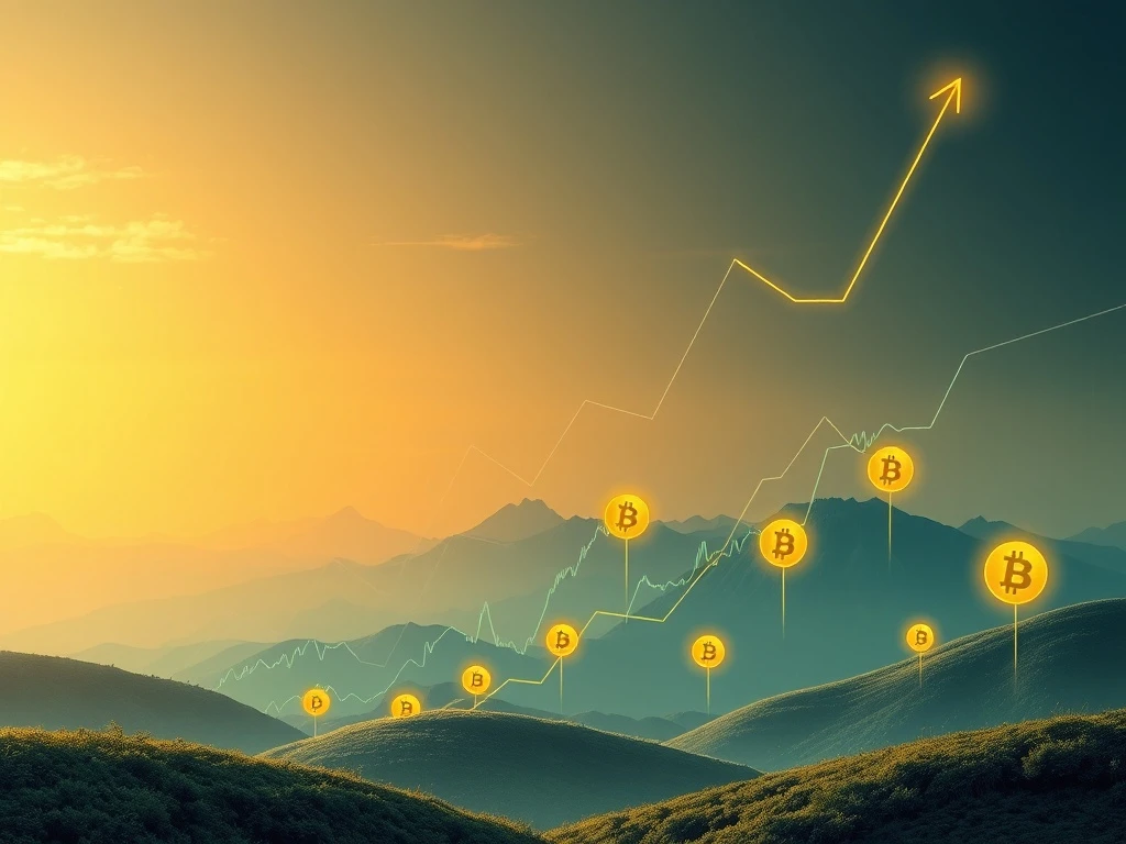 A visual representation of Bitcoin price prediction showing an upward trajectory towards $130K, alongside a smaller altcoin experiencing a significant surge.