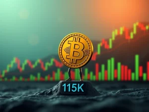 A visual representation of Bitcoin's price demonstrating unwavering resilience above the $115K support level on a digital chart, indicating a strong Bitcoin price.