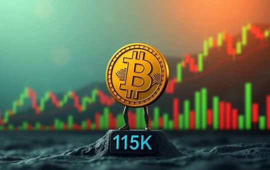 A visual representation of Bitcoin's price demonstrating unwavering resilience above the $115K support level on a digital chart, indicating a strong Bitcoin price.
