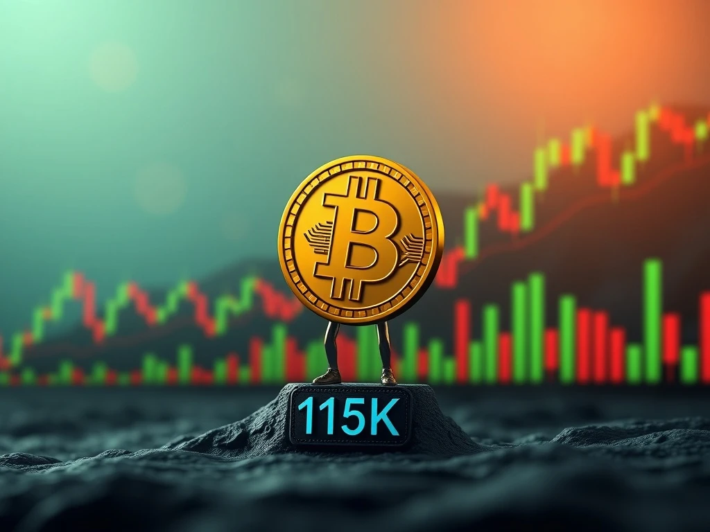 A visual representation of Bitcoin's price demonstrating unwavering resilience above the $115K support level on a digital chart, indicating a strong Bitcoin price.
