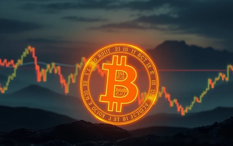 A chart showing Bitcoin's price trajectory with an arrow pointing down, overlaid with indicators like IBCI and RSI, symbolizing Bitcoin price risk and market caution.